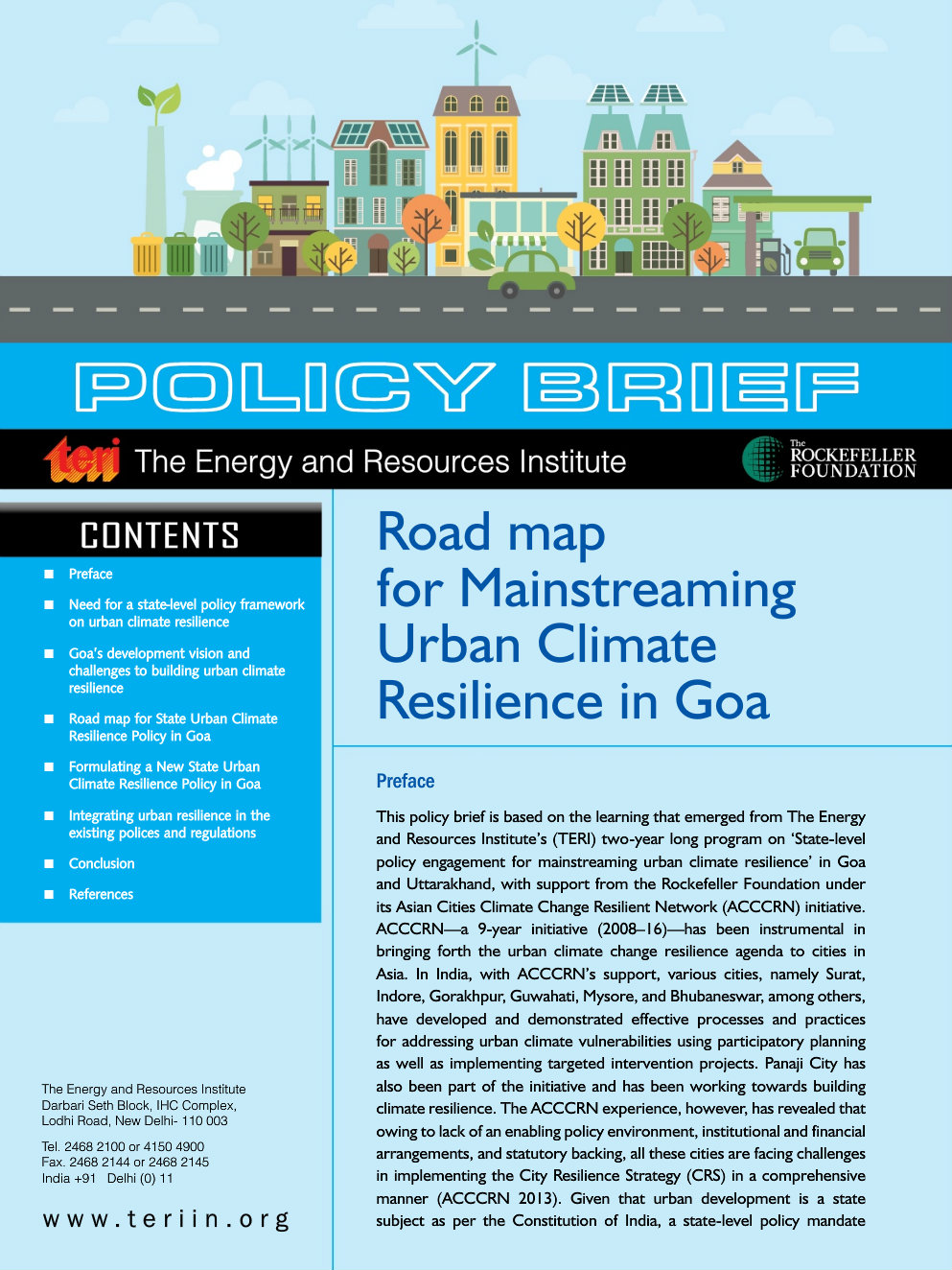 Policy Brief - Road map for mainstreaming urban climate resilience in Goa