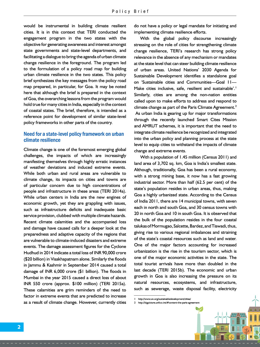 Policy Brief - Road map for mainstreaming urban climate resilience in Goa