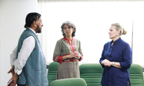 R K Pachauri with Meher Pudumjee and Lise Grande, 7 October 2013