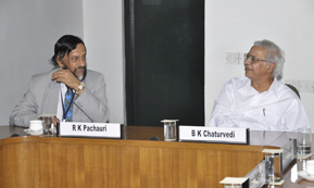 Dr. R K Pachauri (Director General, TERI) with B K Chaturvedi (Member, Planning Commission), 22 March 2013